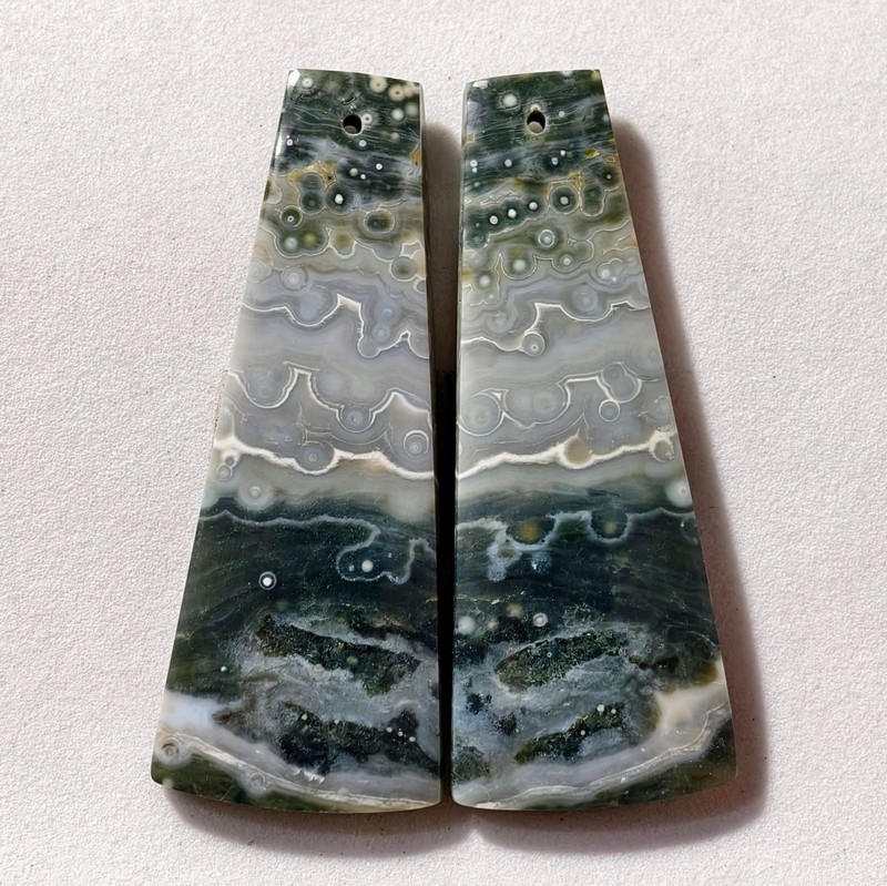 64 Cts Natural Ocean Jasper Drilled Match Pair Cabochon Gemstone 47X18.4 MM