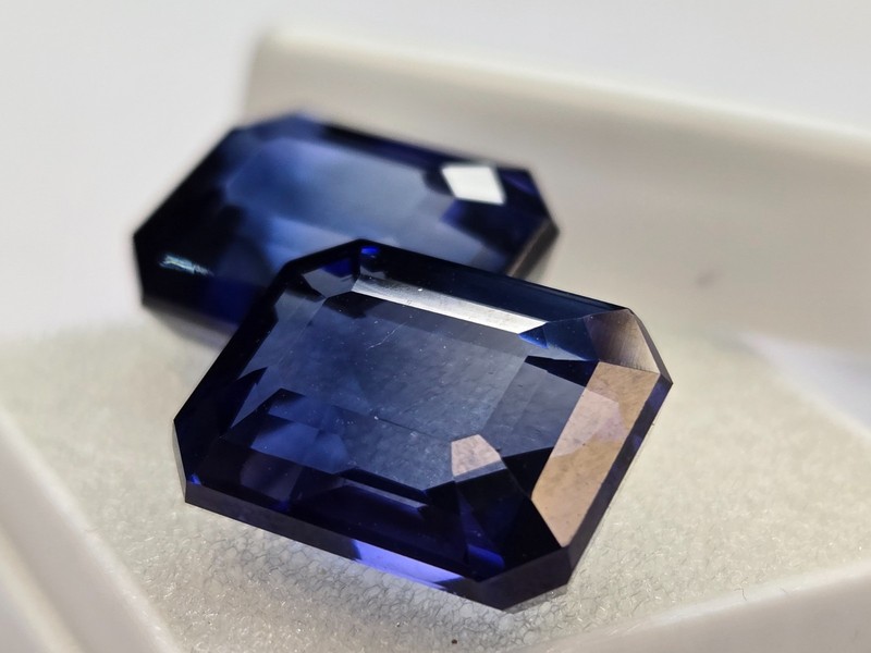 Pair Of Certified Blue Tanzanite Emerald Cut 27-28 Ct Natural Loose Gemstone gallery