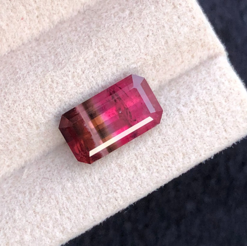 Emerald Cut Quad Color Natural Tourmaline Gemstone: 3.4 Carats