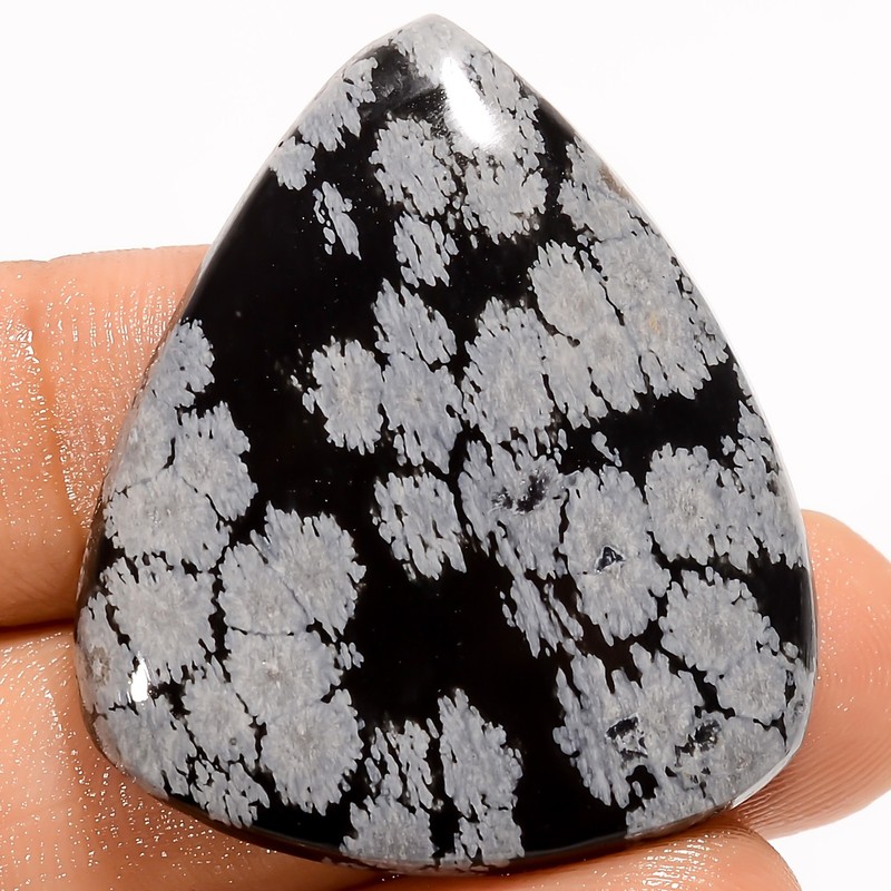 Natural Snowflake Obsidian Pear Shape Cabochon Gemstone 42 Ct 34X30X6 mm UG-2149