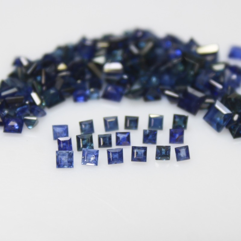Natural Faceted Blue Sapphire Piece In Square Shape Lot 2 mm, 3 mm, 4 mm Size