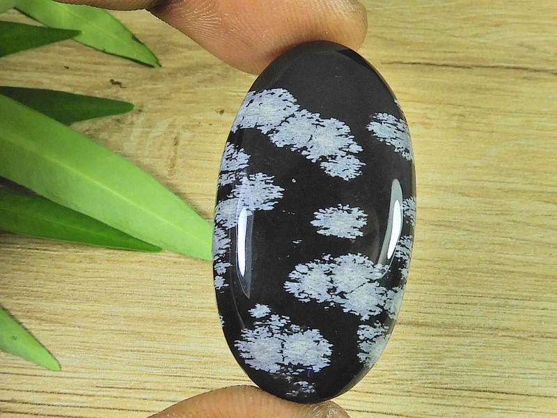 21X39X06MM Naural Snowflake Obsidian Oval Cabochon Loose Gemstone 55Cts.