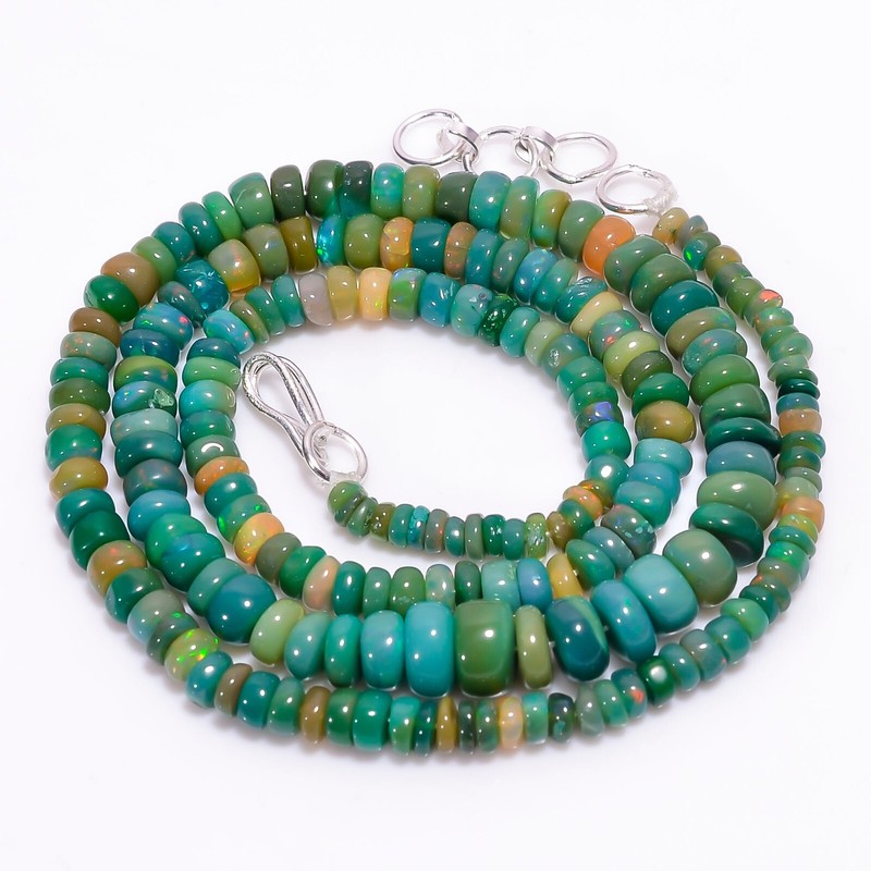 Natural Green Ethiopian Opal Gemstone Rondelle Beads 4X3 7X5 mm Necklace 17-18″
