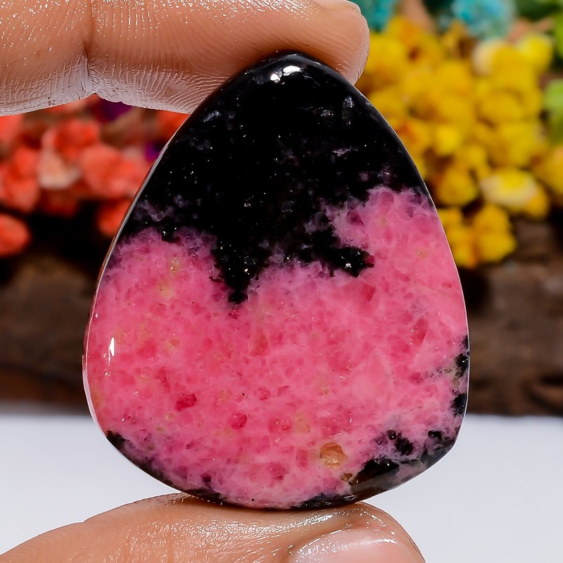 Genuine Rhodonite Pear Shape Cabochon Loose Gemstone 86 Ct. 37X32X4 mm