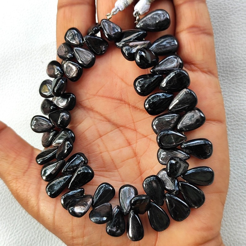 Canada Golden Shine Hypersthene 10x7-12x9mm Smooth Pear Shape Gems 8.5" Strand gallery