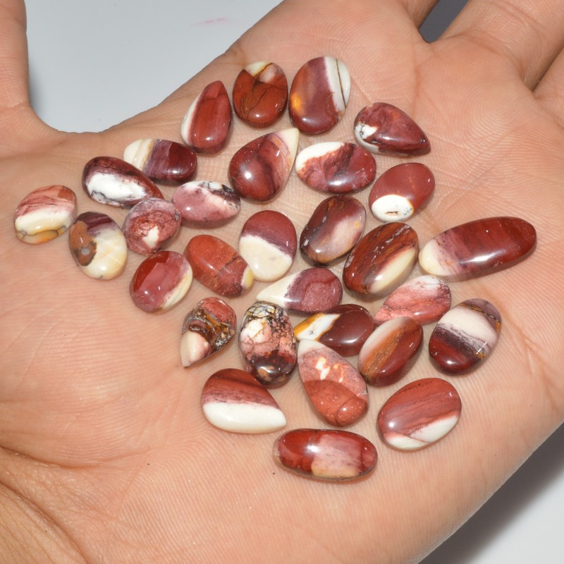 30 Pcs 110 Cts Natural Mookaite Jasper Cabochon Gemstone Lot 18×8 12x7mm #16398