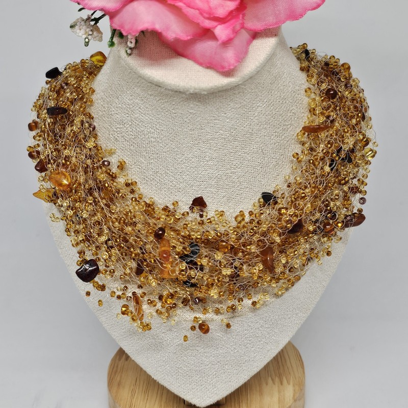 Artisan NATURAL BALTIC AMBER & Seed Bead Air Choker Necklace 20'' gallery