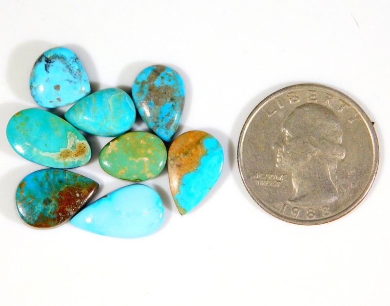 8 Pcs Natural Turquoise Mix Cabochon Gemstone Backed 27.Ct Arizona Mine DL=332