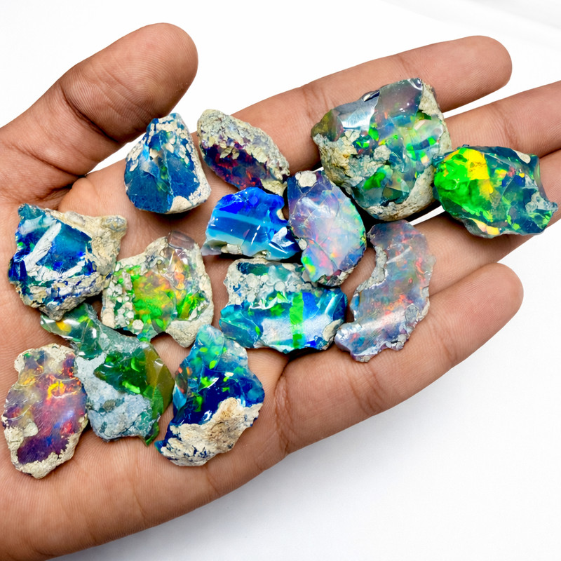 Large Premium Black Ethiopian Opal Rough 10 Pcs Lot – Ready for Cutting Jewelry