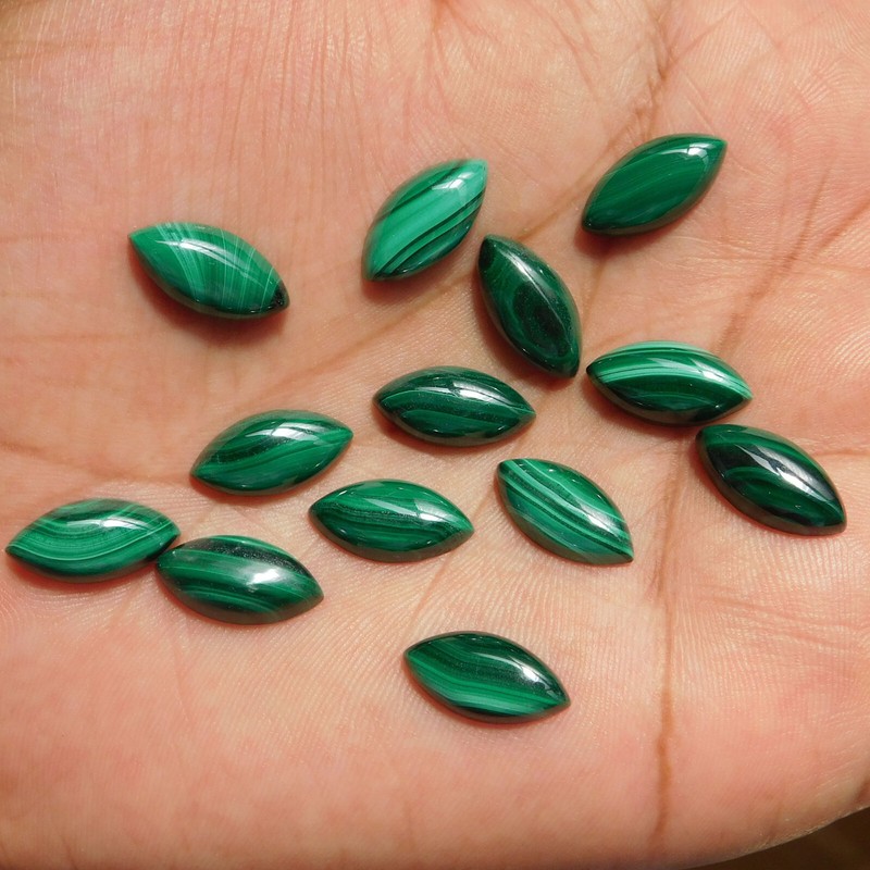 Natural Malachite Marquise 4x8 mm to 10x20 mm Cabochon Loose Gemstone Lot gallery