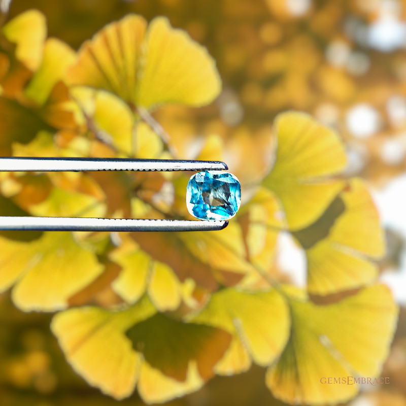 Natural Blue Zircon 1.25ct Cushion Cut Ratanakiri Cambodia Gentle Heated Loose G