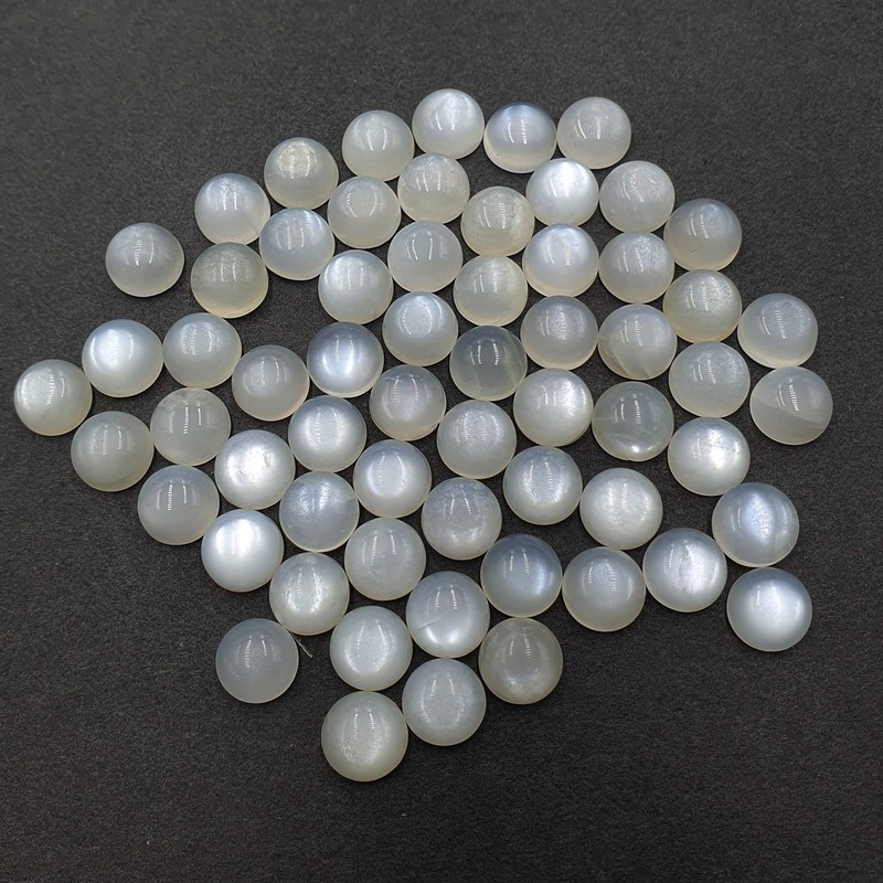 Natural White Moonstone Round Cabochon Loose Stone Lot 52 Pcs 8 MM 100 CT