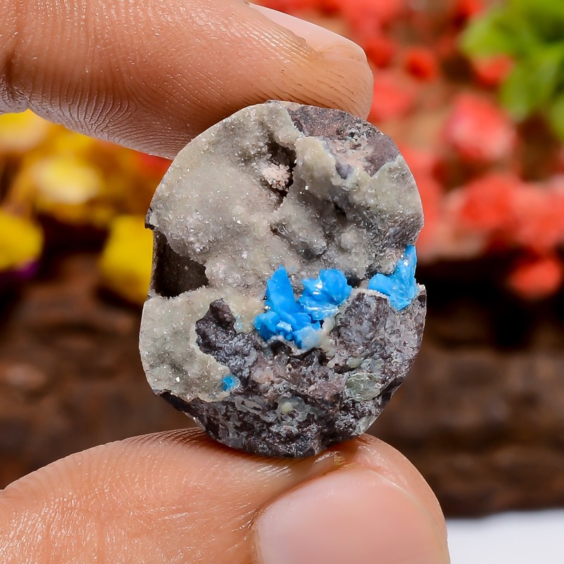 Natural Cavansite Druzy Oval 38Ct Loose Gemstone 23X18X12mm Jewelry Making