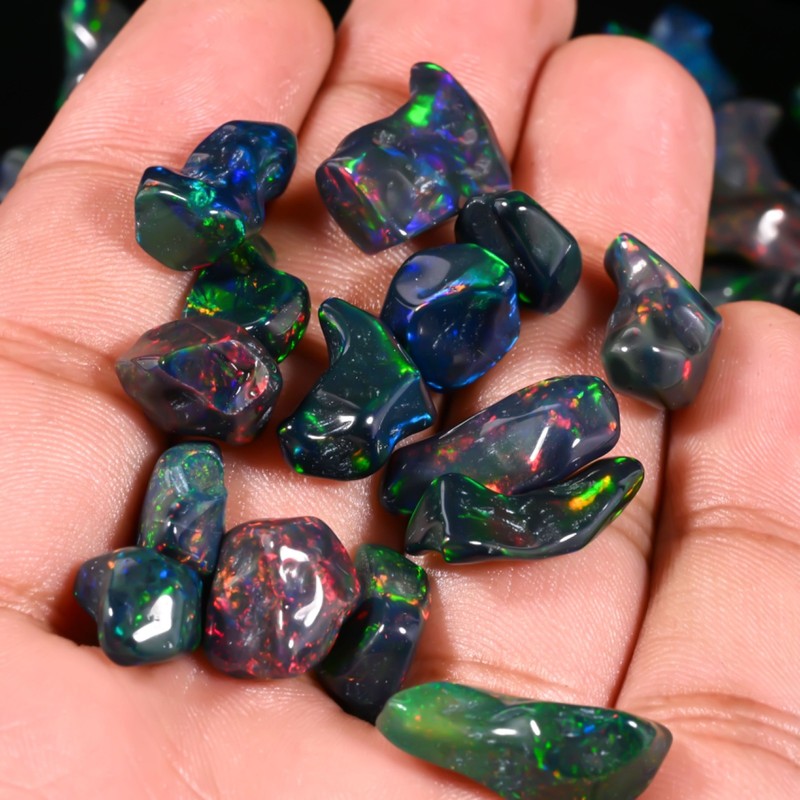 Natural Black Opal polished Gems 20 Ct Lot, Ethiopian Fire Opal Raw for jewelry