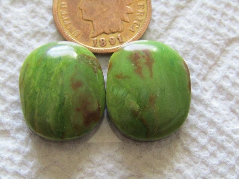2 Green Alunite Cabs 24 carat rare freeform matching set cabochons