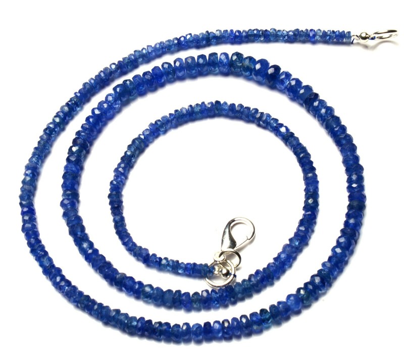Natural Gem Blue Sapphire Faceted 3 to 5MM Size Rondelle Beads Necklace 18″ 69Ct