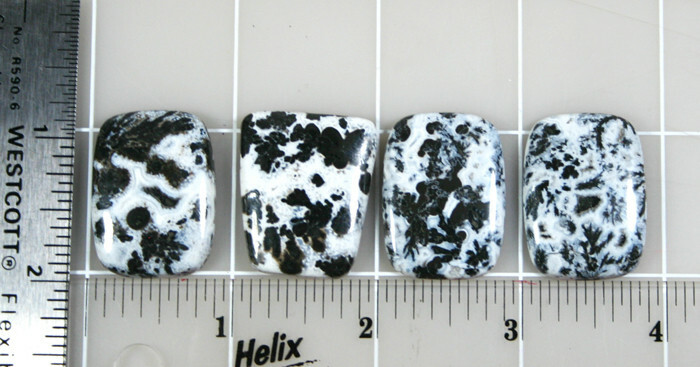 Dendrite Agate 4 cabochons- 113 ct Black and white set