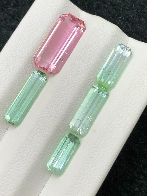 9.00 Ct Seafoam & Pink Tourmaline Lot Long Emerald Cut Eye Clean Afghanistan