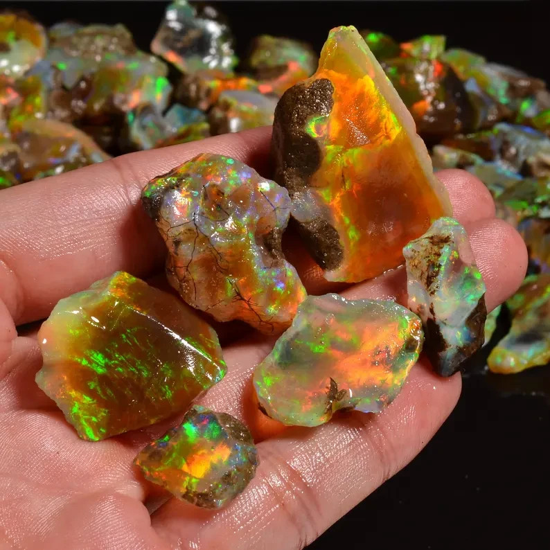 50 Cts Lot Oil Natural Ethiopian Opal Rough Welo Opal Multi Fire Raw Gemstone gallery