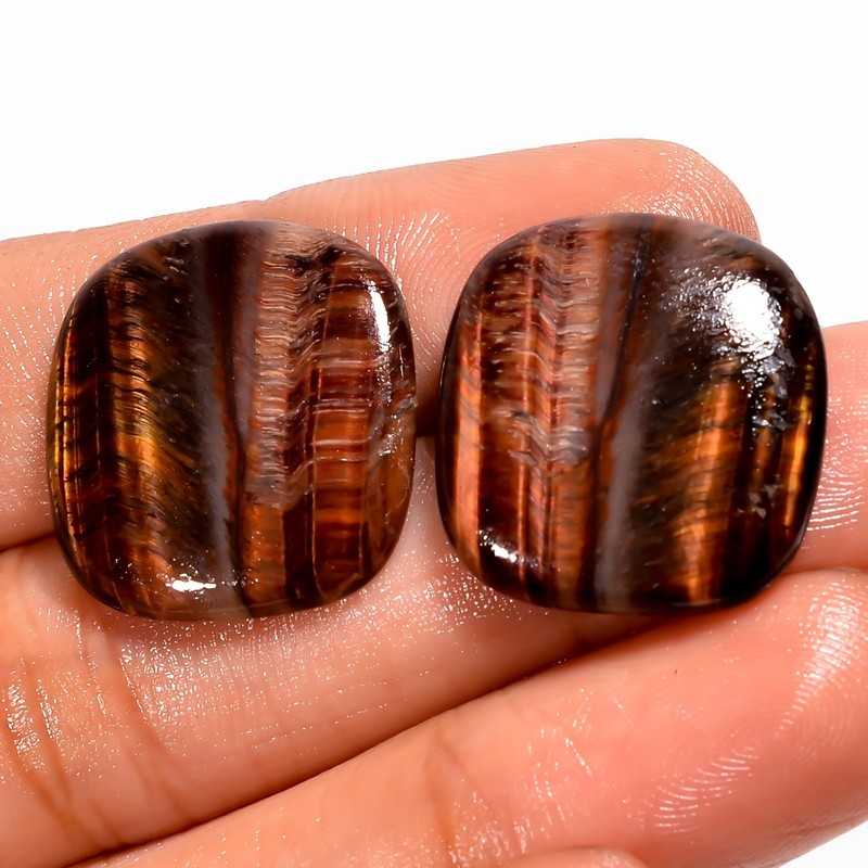 24 Ct Natural Red Tiger Eye Cabochon Loose Gemstone For Earrings Pair 20X19X3 mm