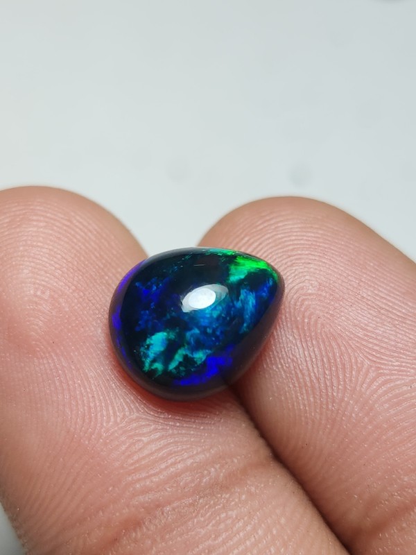 Natural Black Opal 3.7 Ct Pear Cabochon 12x10x6mm Blue Green Fire Loose Opal