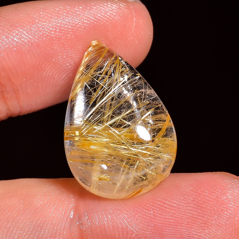 Natural Golden Rutile Quartz Cabochon Loose Gemstone 16 Ct 23X15X7 MM