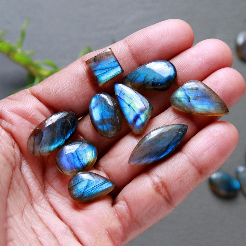 25 Pcs 198 Cts Natural Labradorite Cabochon Loose Gemstone 30x10 9x9mm #16469 gallery