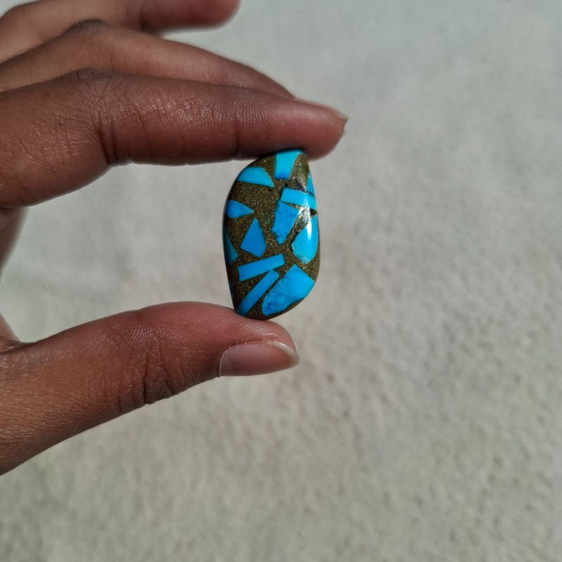 Blue Copper Turquoise Fancy Shape Cabochon 28.5x17x5.5mm Approx 22.30Cts AMJ1382 gallery