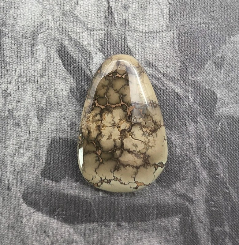 High Grade Brown Damale Turquoise Cabochon – 21.5 Carats – Teardrop – Spiderweb
