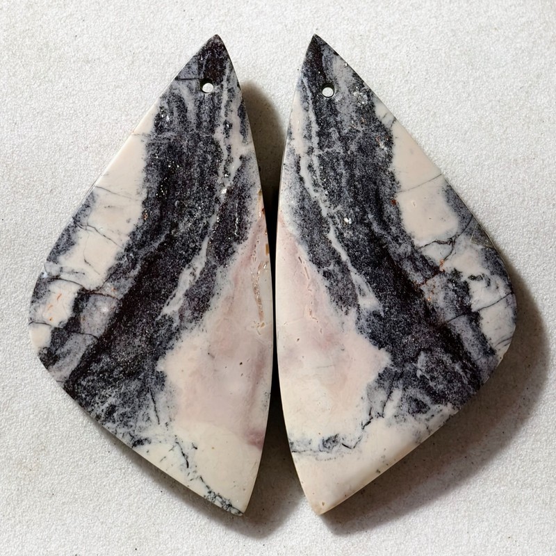 72 Cts Natural Porcelain Jasper Drilled Pair Cabochon Gemstone 45.6 X 23.3 MM