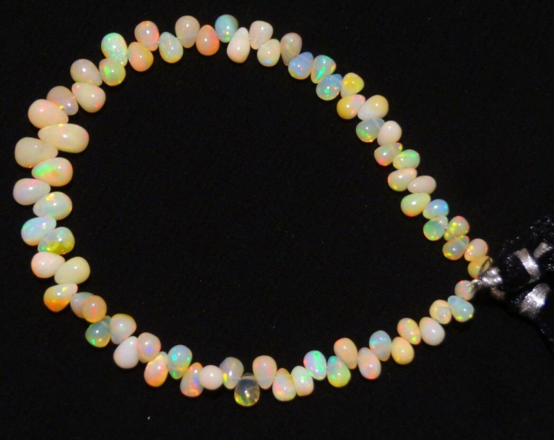 Natural Gem Ethiopian Opal 5×3 to 9x5mm Size Rainbow Fire Teardrop Beads 9″