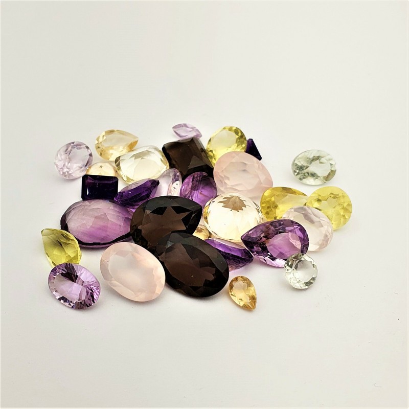 100 CT Mix Natural Multi Stone Quartz Gemstone Lot~Amethyst, Citrine, prasiolite gallery
