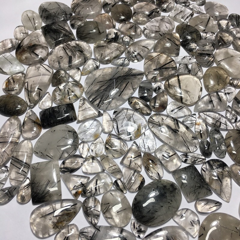 Black Rutile Loose Unique Gemstone For Earrings Making Cabochon Natural