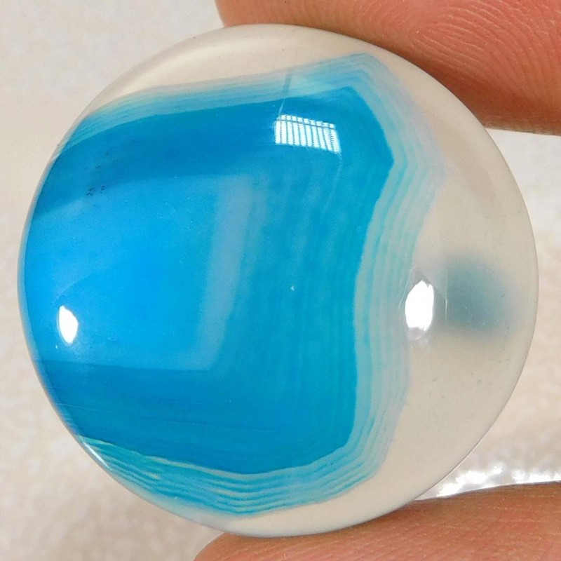37.50Cts. Natural Blue Banded Agate Round Cabochon Reiki Healing Loose Gemstone