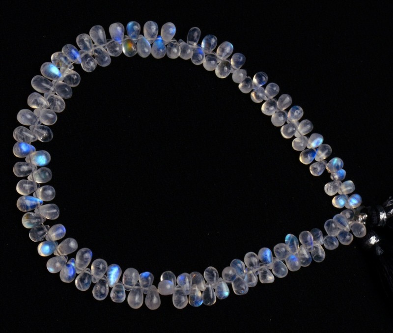 Natural Gem Rainbow Moonstone 7x4mm Approx Size Teardrop Shape Smooth Beads 10" gallery