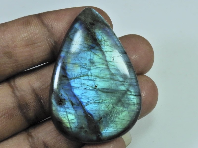 97Cts.Natural Labradorite Multi Fire Pear Cabochon Loose Gemstone 33X48X7MM gallery