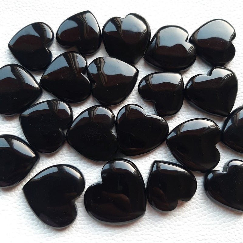 Natural Black Onyx Loose Gemstone For Necklace Supply Heart Cabochon