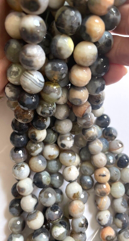 FACETED 15 MM GRAY/CREAM AGATE BEADS 15.5" STRAND BELOW WHOLESALE!!! gallery