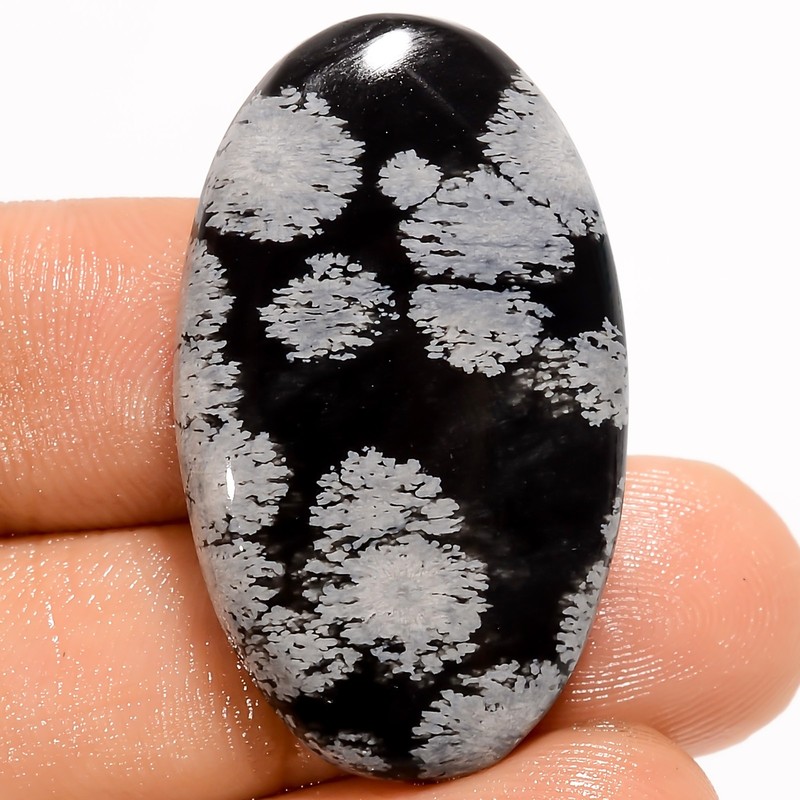Natural Snowflake Obsidian Oval Shape Cabochon Gemstone 26 Ct 33X19X5 mm UG-2166