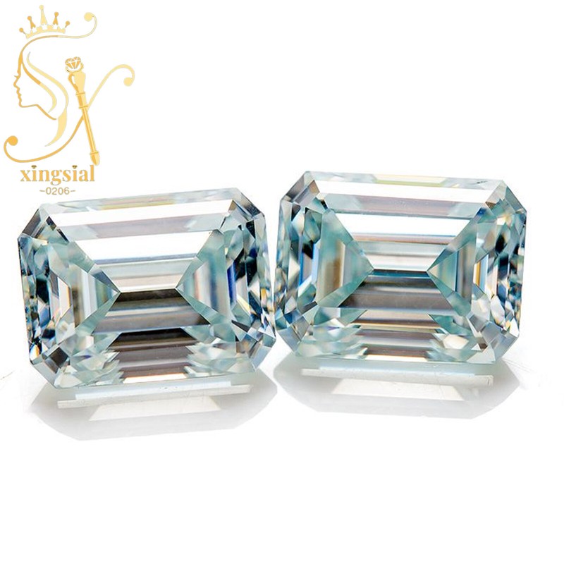 3X5MM~9X11MM Emerald Cut Blue Green GRA Moissanite Stone Baguette Loose Gemstone