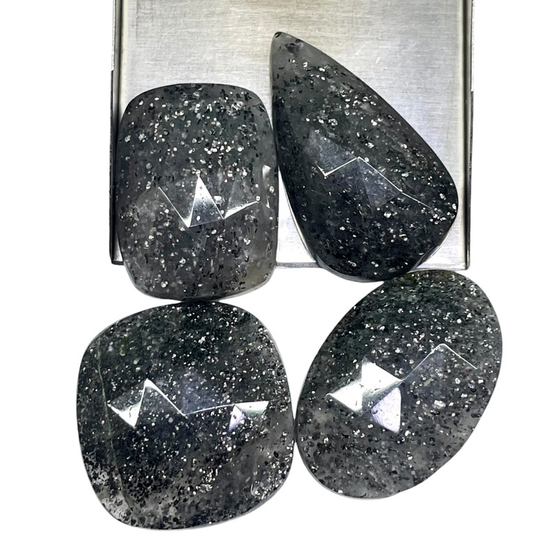 4 Pcs Natural Black Sunstone 27-35mm Rose Cut Sparkling Glitter Gemstones Lot gallery
