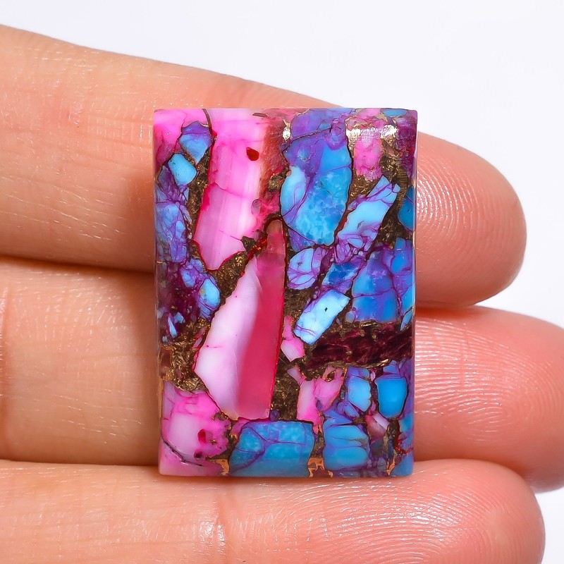 Spiny Copper Turquoise Rectangle Shape Cabochon Gemstone 27.5 Ct 27X18X5mm A1244