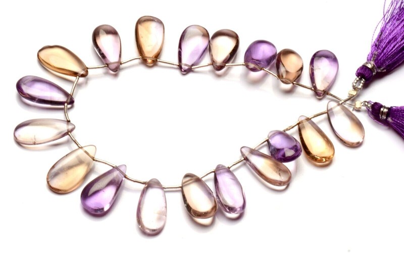 Natural Bicolor Ametrine Gemstone 15×9 to 18×9 mm Size Smooth Pear Shape Bead 8″