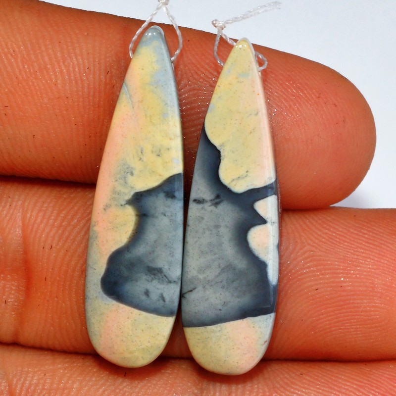 30 Cts Natural Maligano Jasper Gemstone Matching Side Drill Pair 33x9mm #P1877