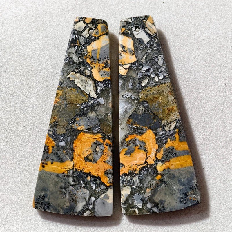 61 Cts Natural Maligano Jasper Drilled Pair Cabochon Gemstone 46.2 X 18.7 MM