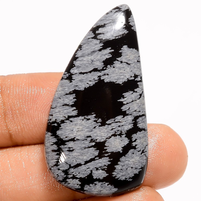 Natural Snowflake Obsidian Fancy Shape Cabochon Gemstone 35 Ct 39X20X6mm UG-2169
