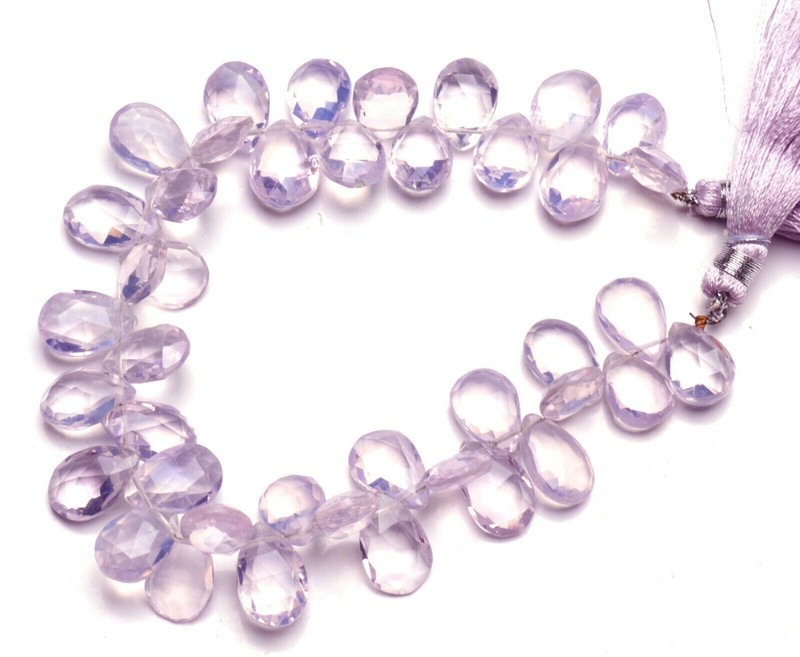 Scorolite Lavender Quartz Natural Gem 13x9mm Approx Faceted Pear Briolettes 8" gallery