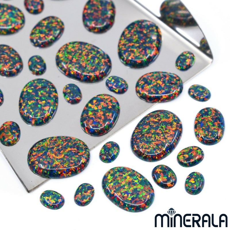 FIRE BLACK SYNTHETIC LAB CREATED OPAL OVAL CABOCHON VARIOUS SIZES WP0277A