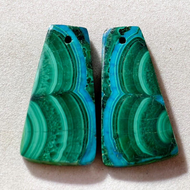 38 Cts Natural Chrysocolla Malachite Drilled Pair Cabochon Gemstone 26 X 14 MM