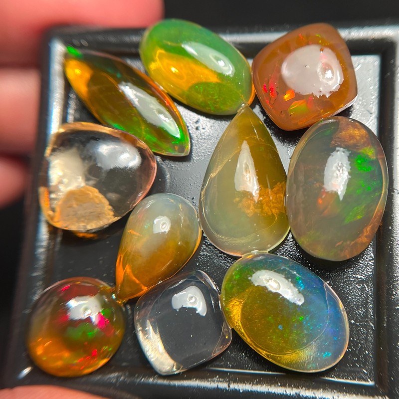 AAA Natural Ethiopian Opal Cabochon Oil Welo Multi Fire Opal Gemstone Lot 10 Pes